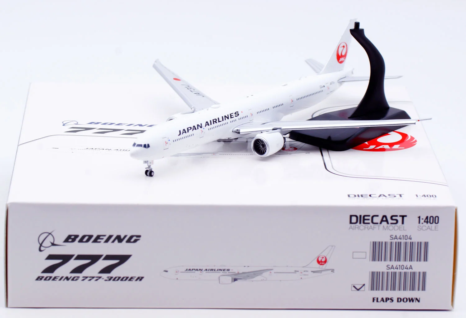 Collectible Diecast Aircraft Model Boeing B777-300ER SA4104A [Last Flight] JC Wings 1:400 Japan Airlines JAL Reg: JA731J Flaps Down