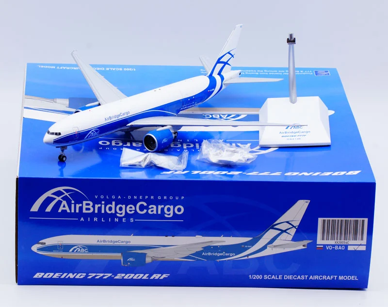Collectible Diecast Aircraft Model Boeing B777F XX20054C [Interactive Series] JC Wings 1:200 Air Bridge Cargo Reg: VQ-BAO