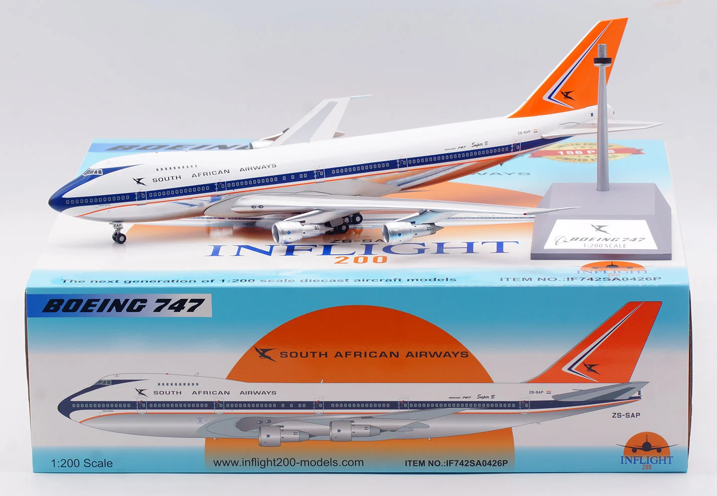 Collectible Diecast Aircraft Model Boeing B747 IF742SA0426P Inflight 1:200 SOUTH AFRICAN AIRWAYS Reg: ZS-SAP