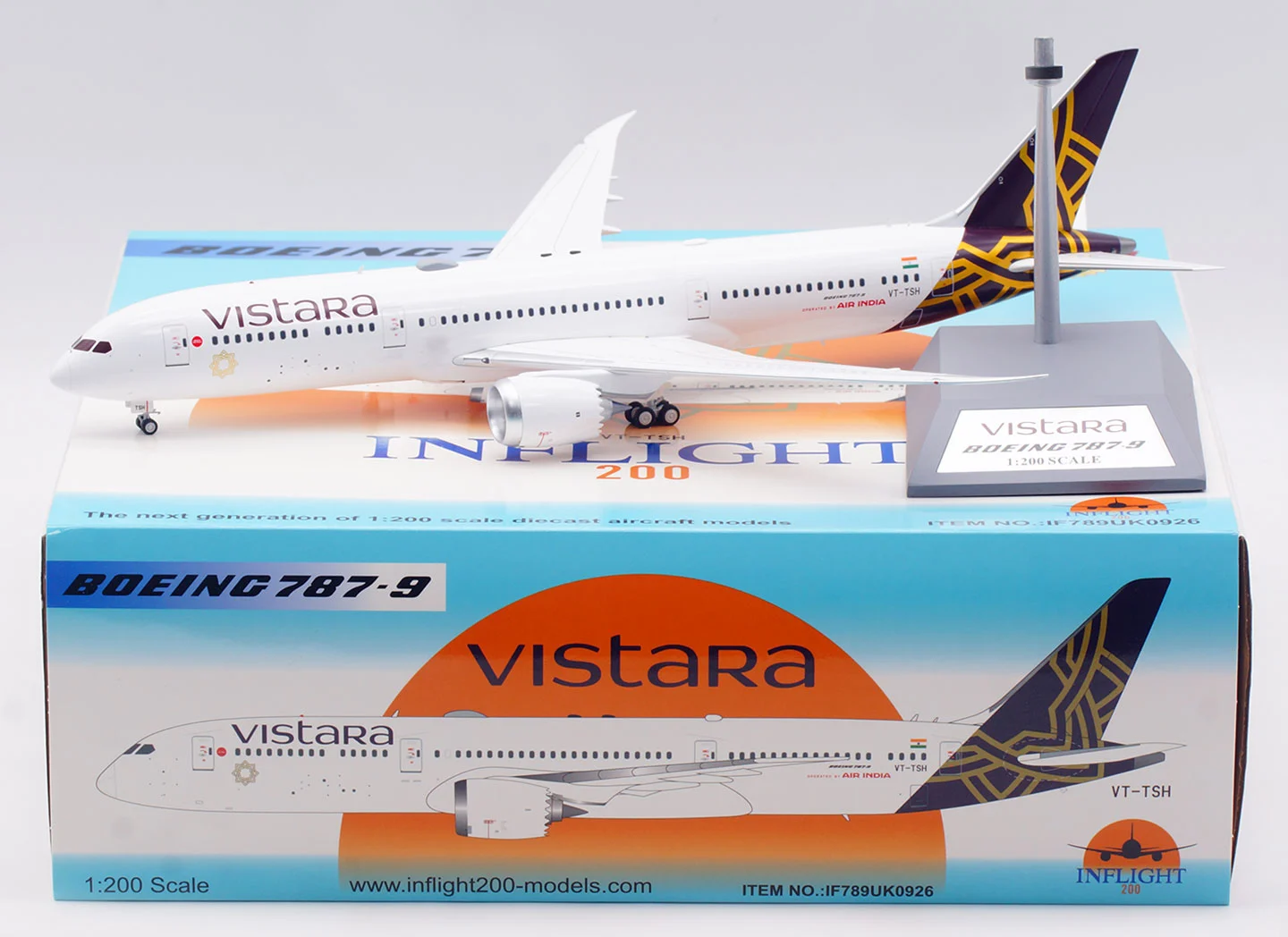 Collectible Diecast Aircraft Model Boeing B787-9 IF789UK0926 Inflight 1:200 Vistara Airlines Reg: VT-TSH