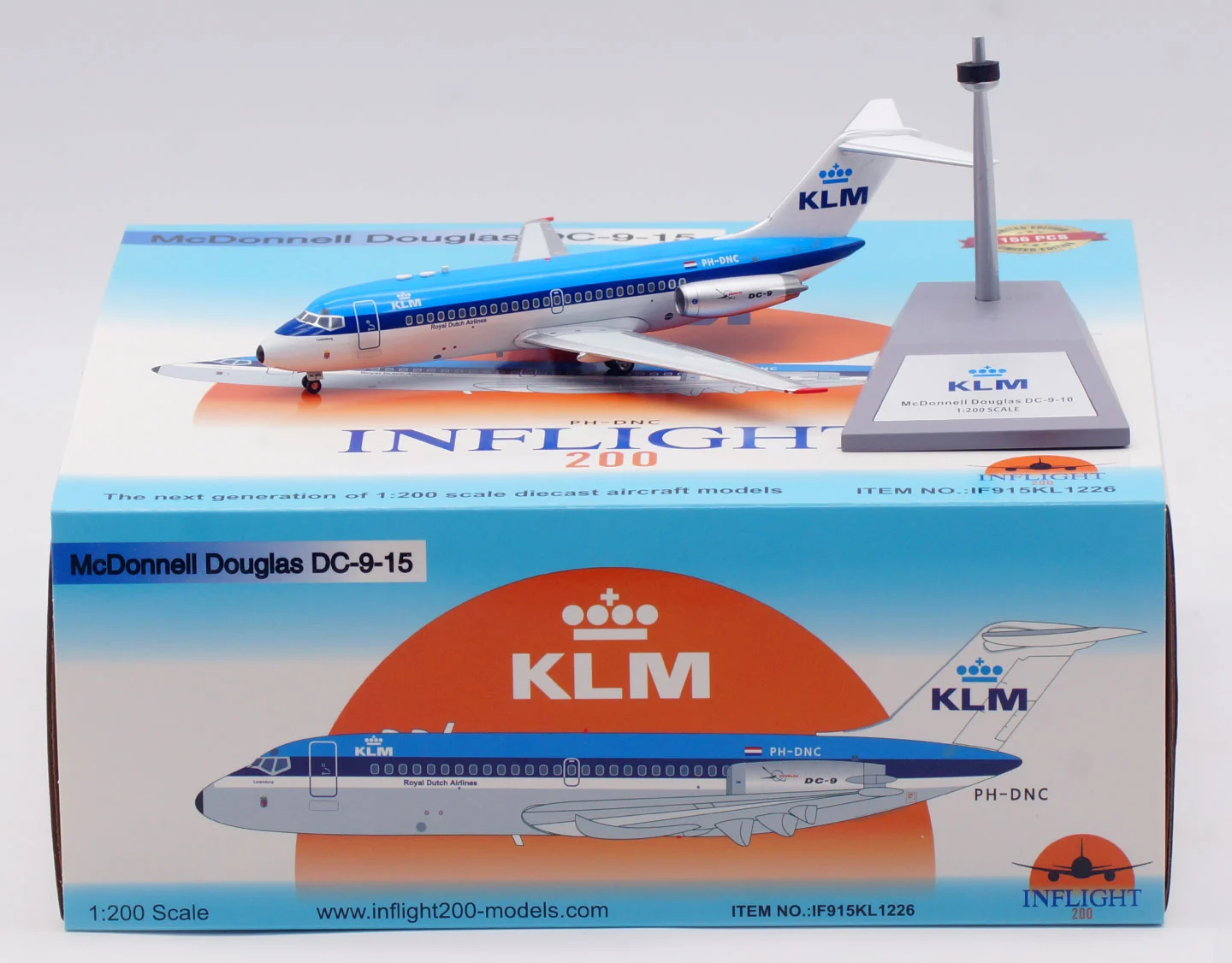 Collectible Diecast Aircraft Model McDonnell Douglas DC-9-15 IF915KL1226 INFLIGHT 1:200 KLM Royal Dutch Airlines Reg: PH-DNC