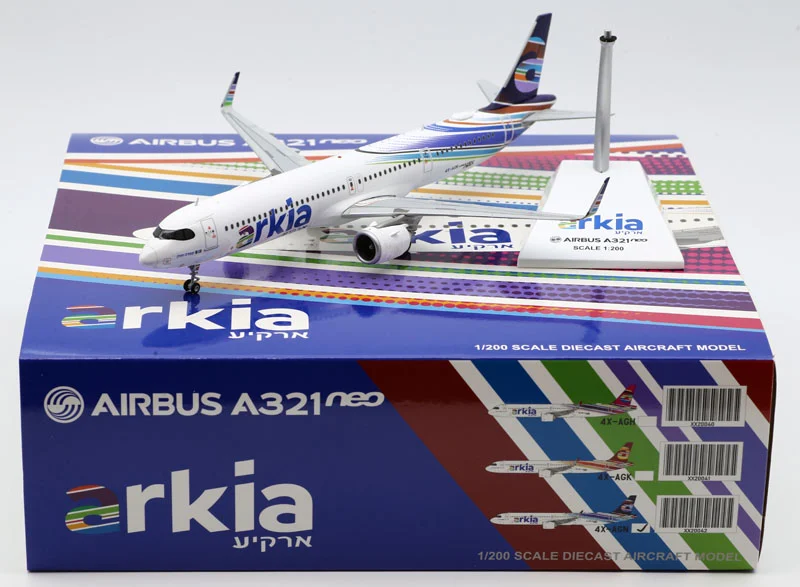 Collectible Diecast Aircraft Model Airbus A321NEO XX20042 JC Wings 1:200 Arkia Israeli Airlines Reg: 4X-AGN
