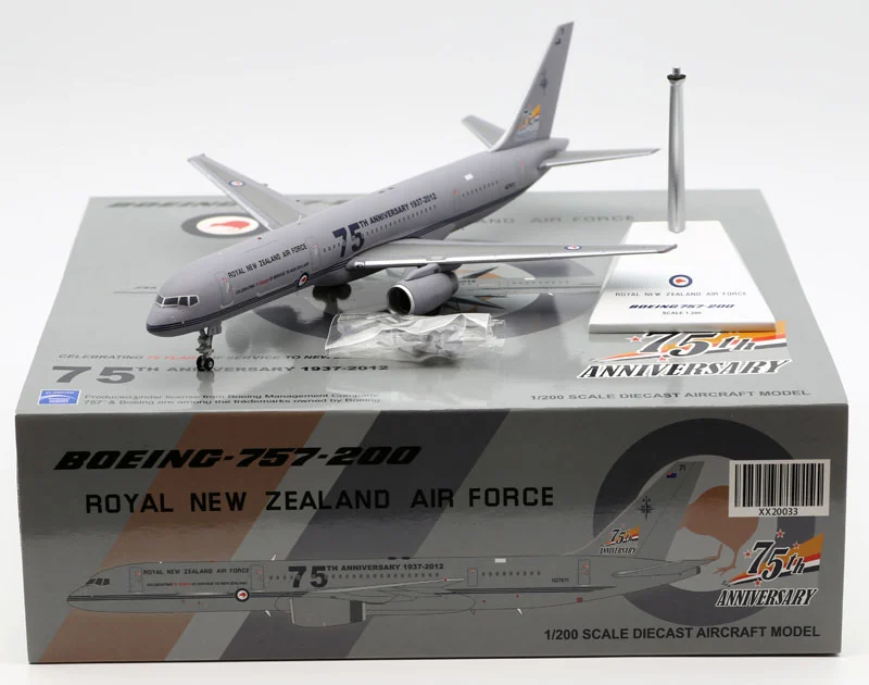 Collectible Diecast Aircraft Model Boeing B757-200 XX20033 JC Wings 1:200 Royal New Zealand Air Force "75TH" Reg: NZ7571