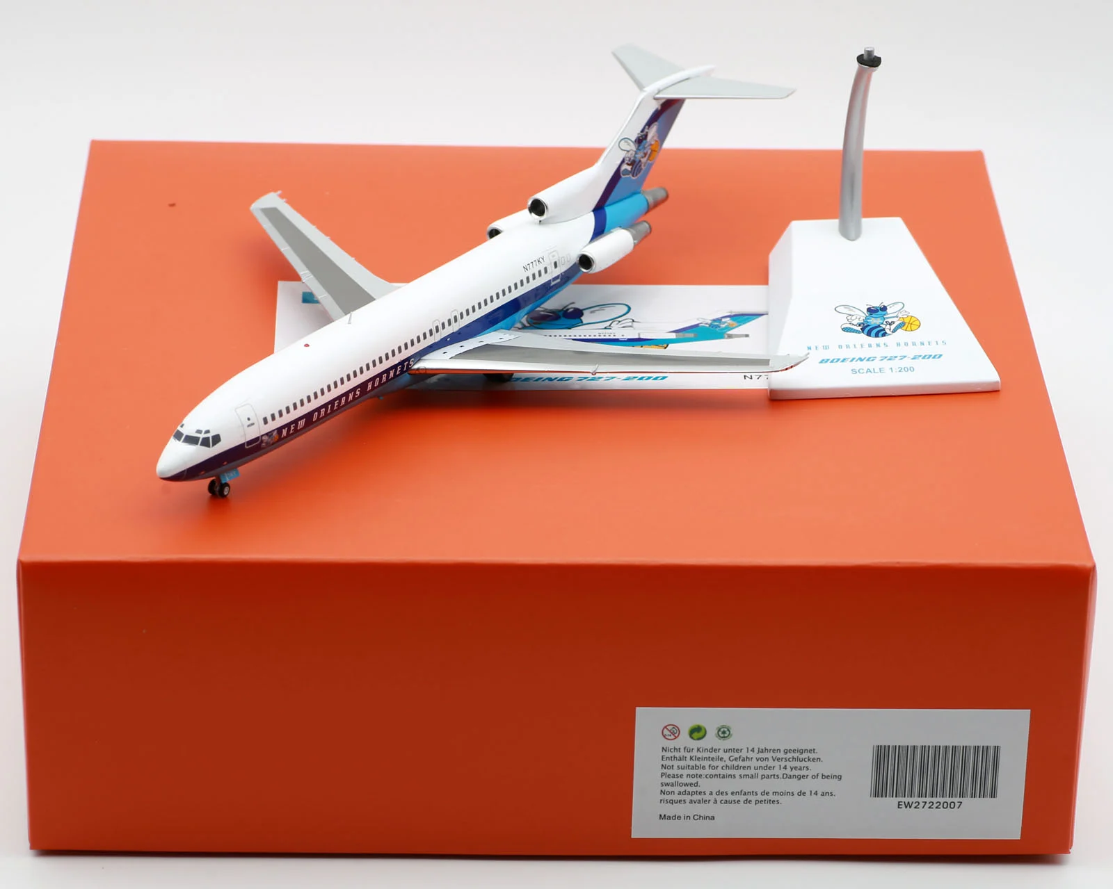 Collectible Diecast Aircraft Model Boeing B727-200 EW2722007 JC Wings 1:200 New Orleans Hornets Reg: N777KY