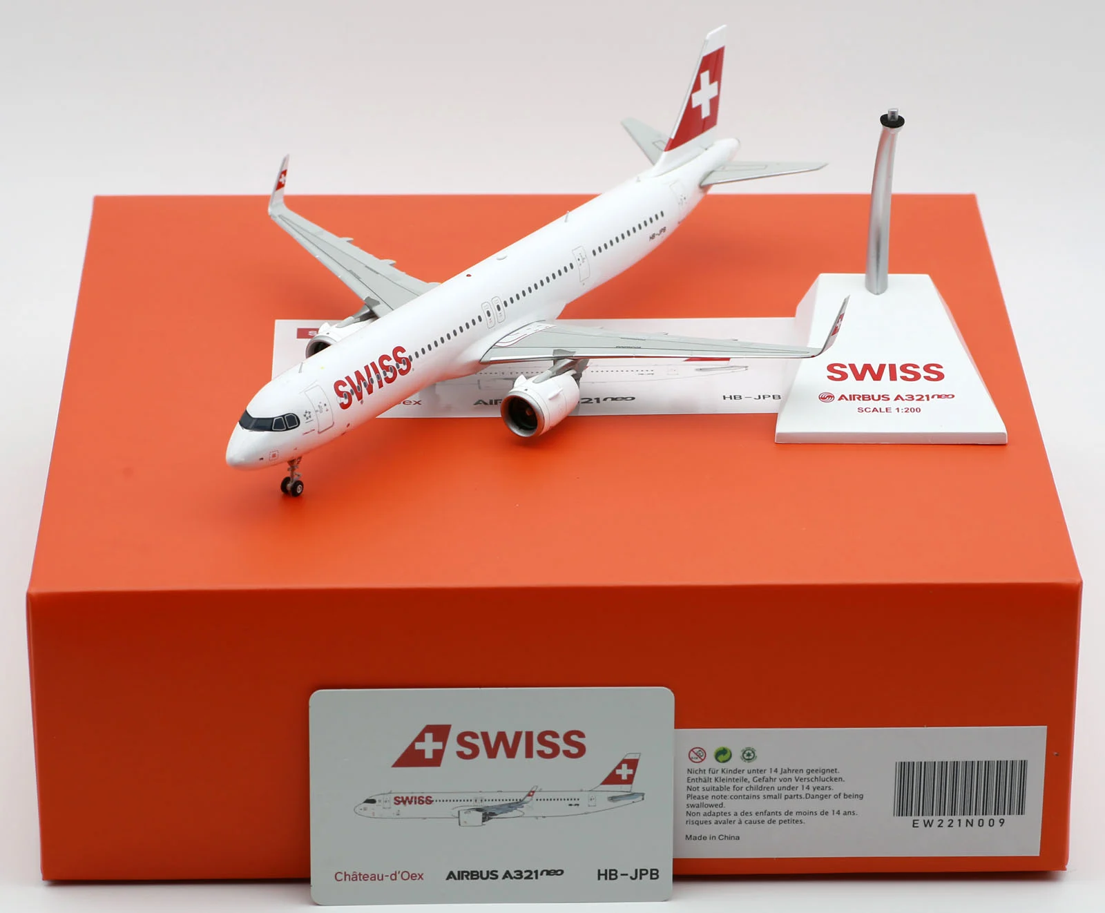 Collectible Diecast Aircraft Model Airbus A321neo EW221N009 JC Wings 1:200 Swiss Airlines Reg: HB-JPB