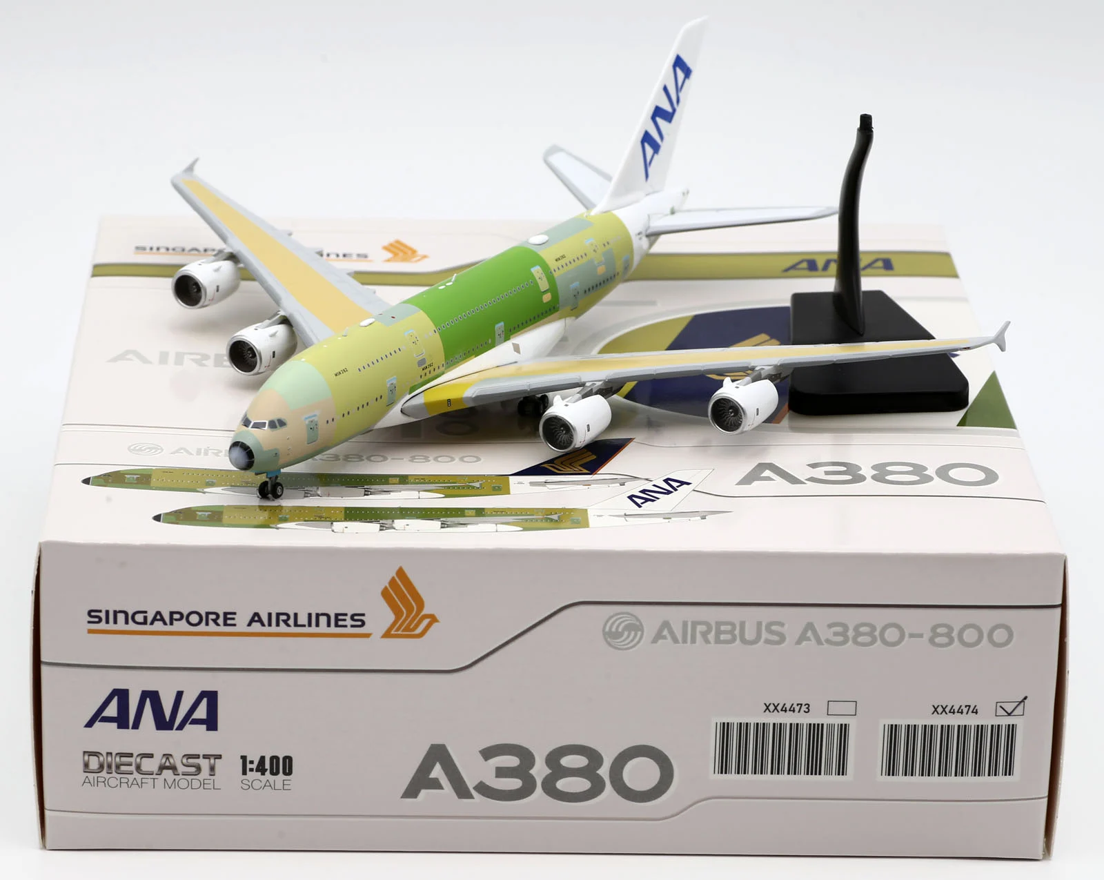 Collectible Diecast Aircraft Model Airbus A380 XX4474 JC Wings 1:400 ANA All Nippon Airlines "Bare Metal" Reg: F-WWSH