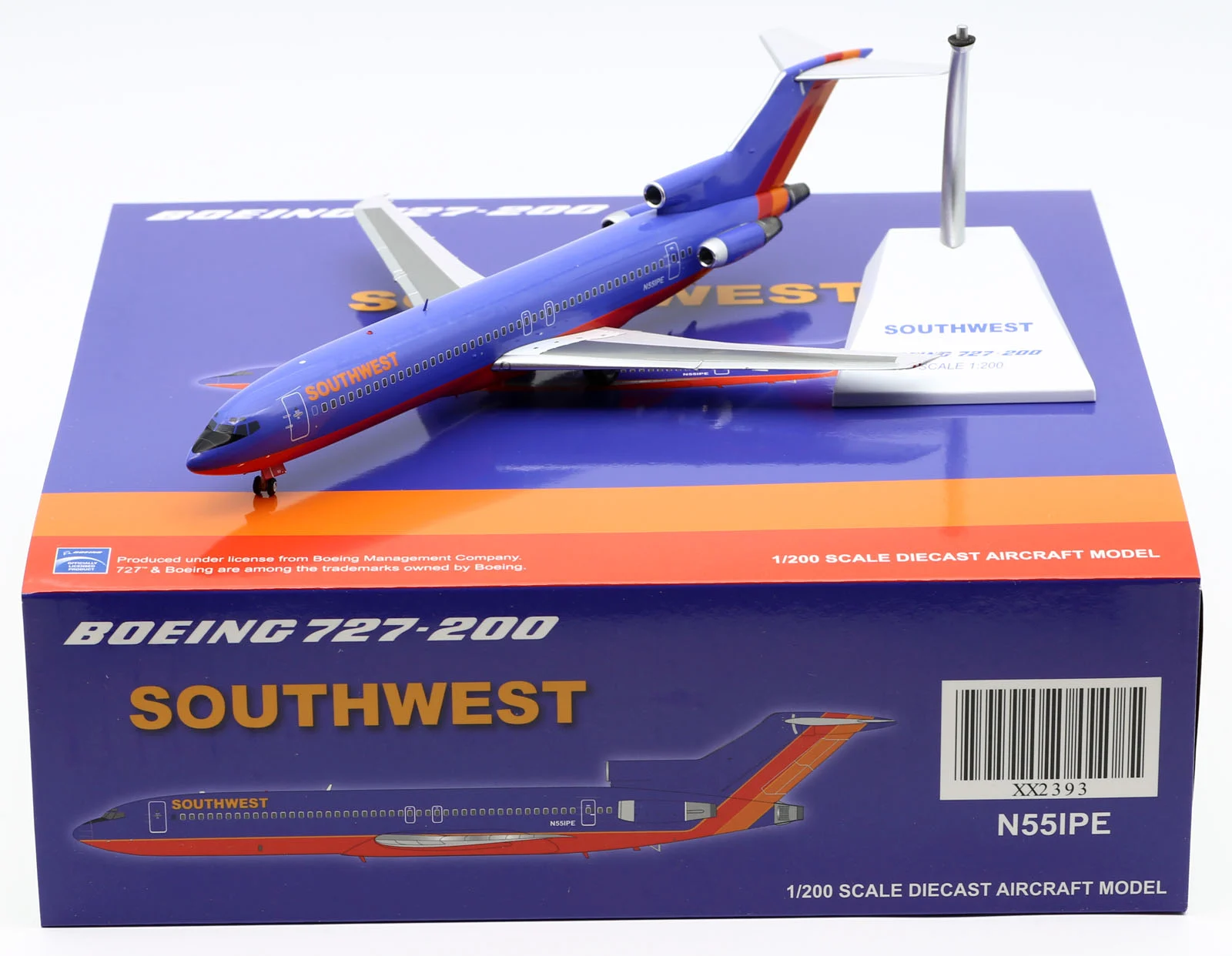 Collectible Diecast Aircraft Model Boeing B727-200 XX2393 JC Wings 1:200 Southwest Airlines Reg: N551PE