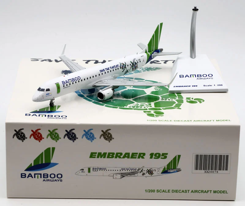 Collectible Diecast Aircraft Model Embraer 190-200LR XX20078 "Save the Turtles" JC Wings 1:200 Bamboo Airlines Reg: OY-GDB