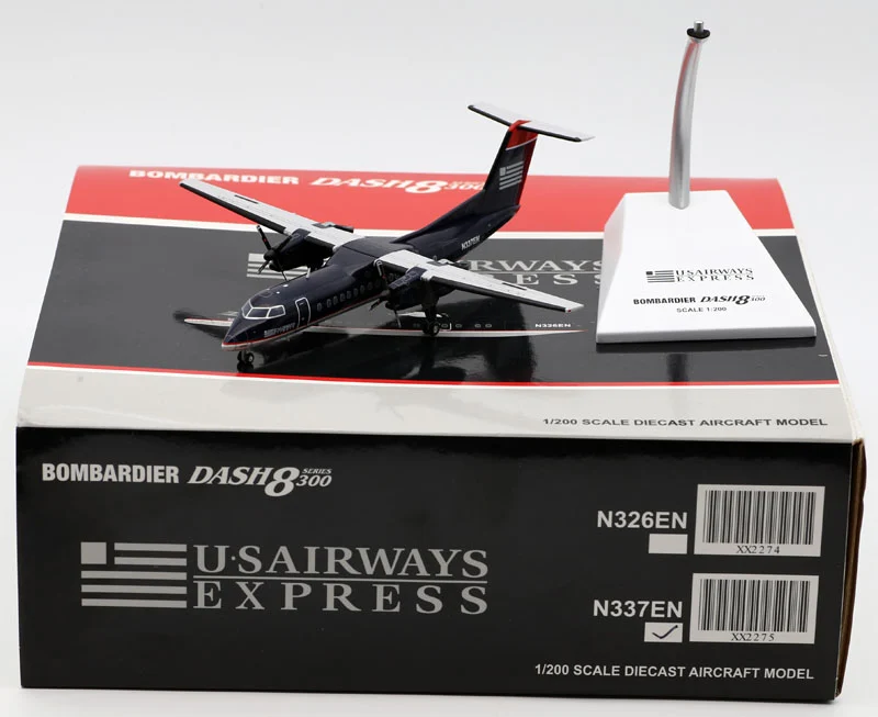 Collectible Diecast Aircraft Model Bombardier Dash8-Q300 XX2275 JC Wings 1:200 US AIRWAYS EXPRESS Reg: N337EN