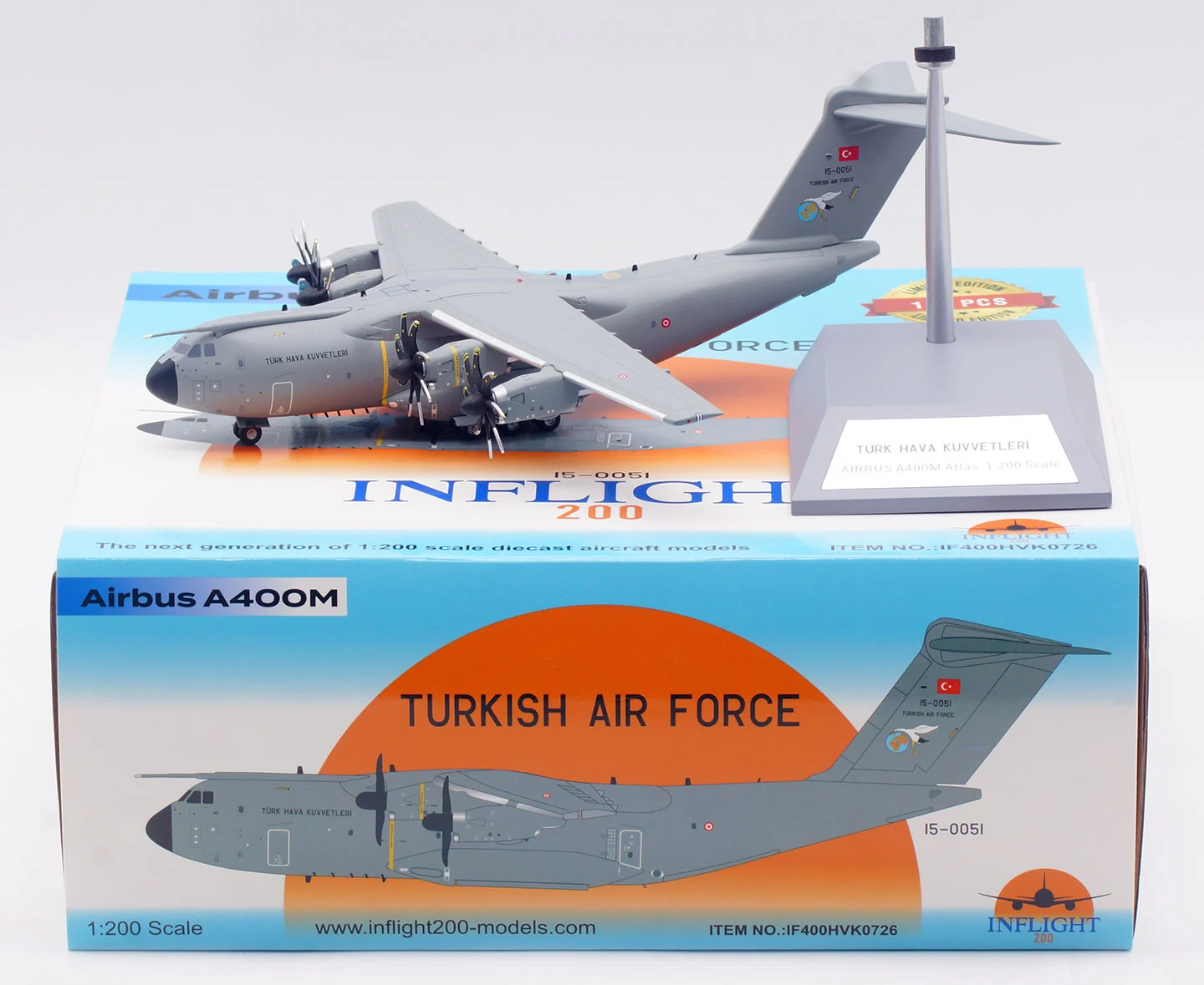 Collectible Diecast Aircraft Model Airbus A400M Atlas IF400HVK0726 INFLIGHT 1:200 Turkey - Air Force Reg: 15-0051