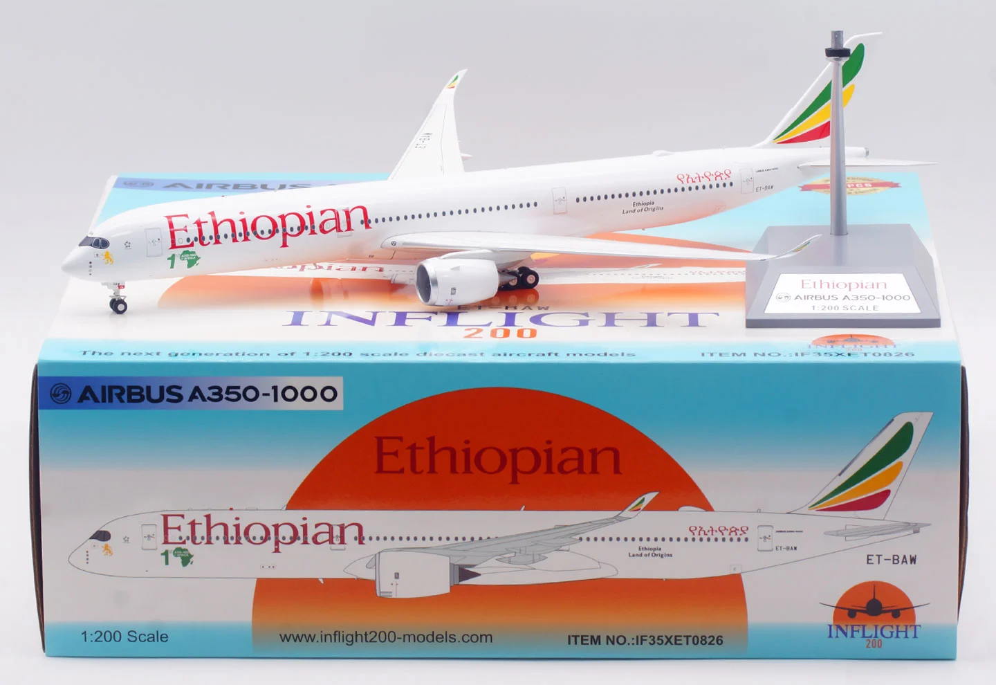 Collectible Diecast Aircraft Model Airbus A350-1000 IF35XET0826 INFLIGHT 1:200 Ethiopian Reg: ET-BAW