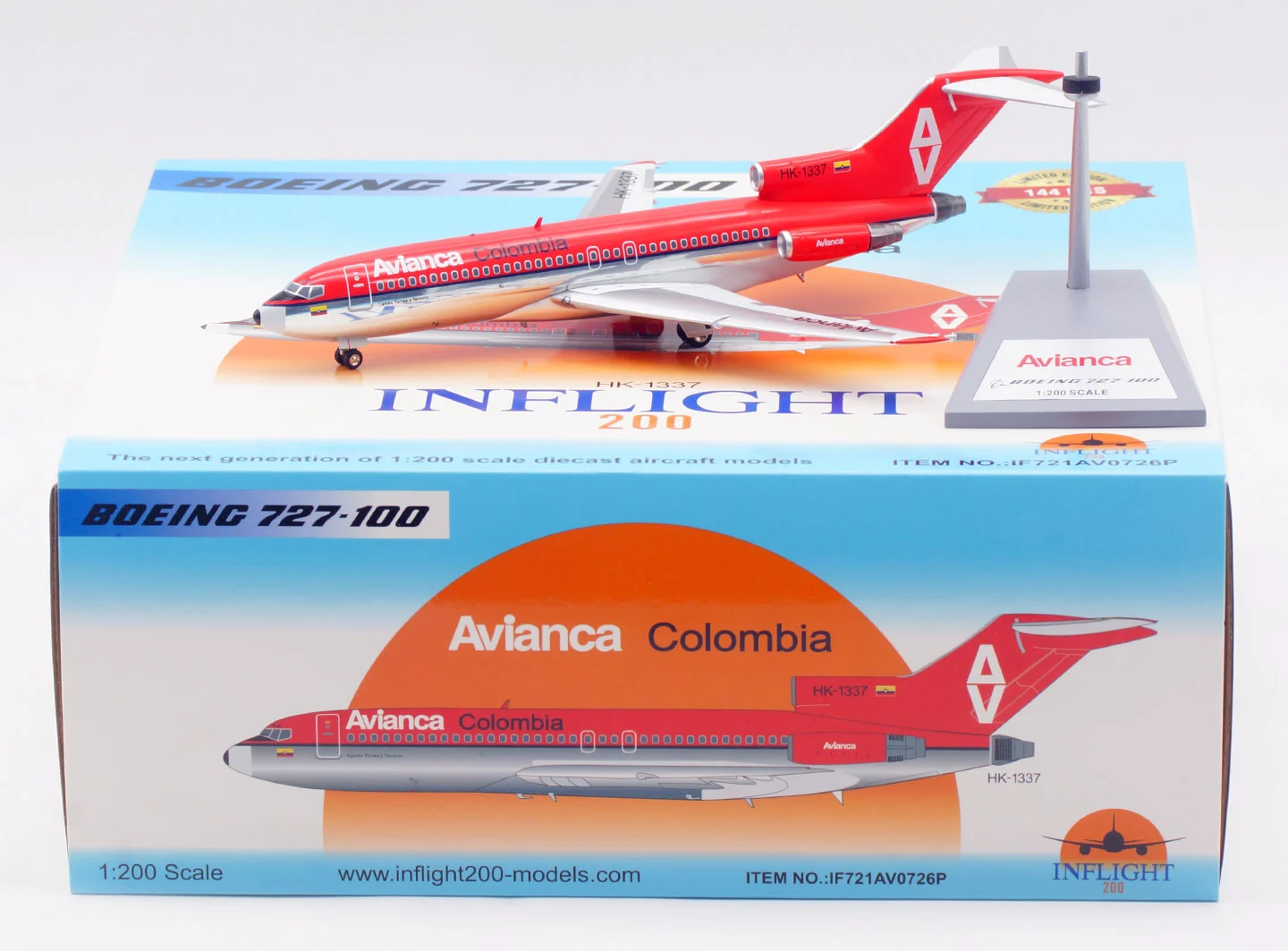 Collectible Diecast Aircraft Model Boeing B727-100 IF721AV0726P INFLIGHT 1:200 Avianca Reg: HK-1337