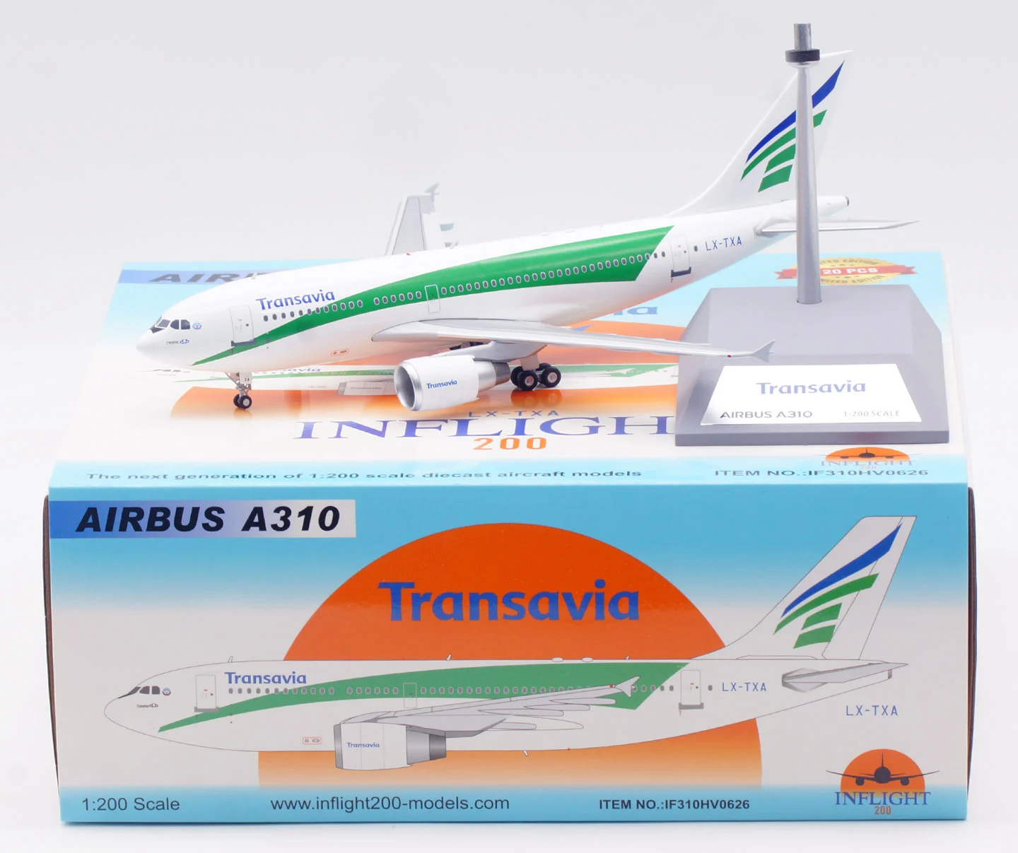Collectible Diecast Aircraft Model Airbus A310 IF310HV0626 INFLIGHT 1:200 Transavia Airlines Reg: LX-TXA