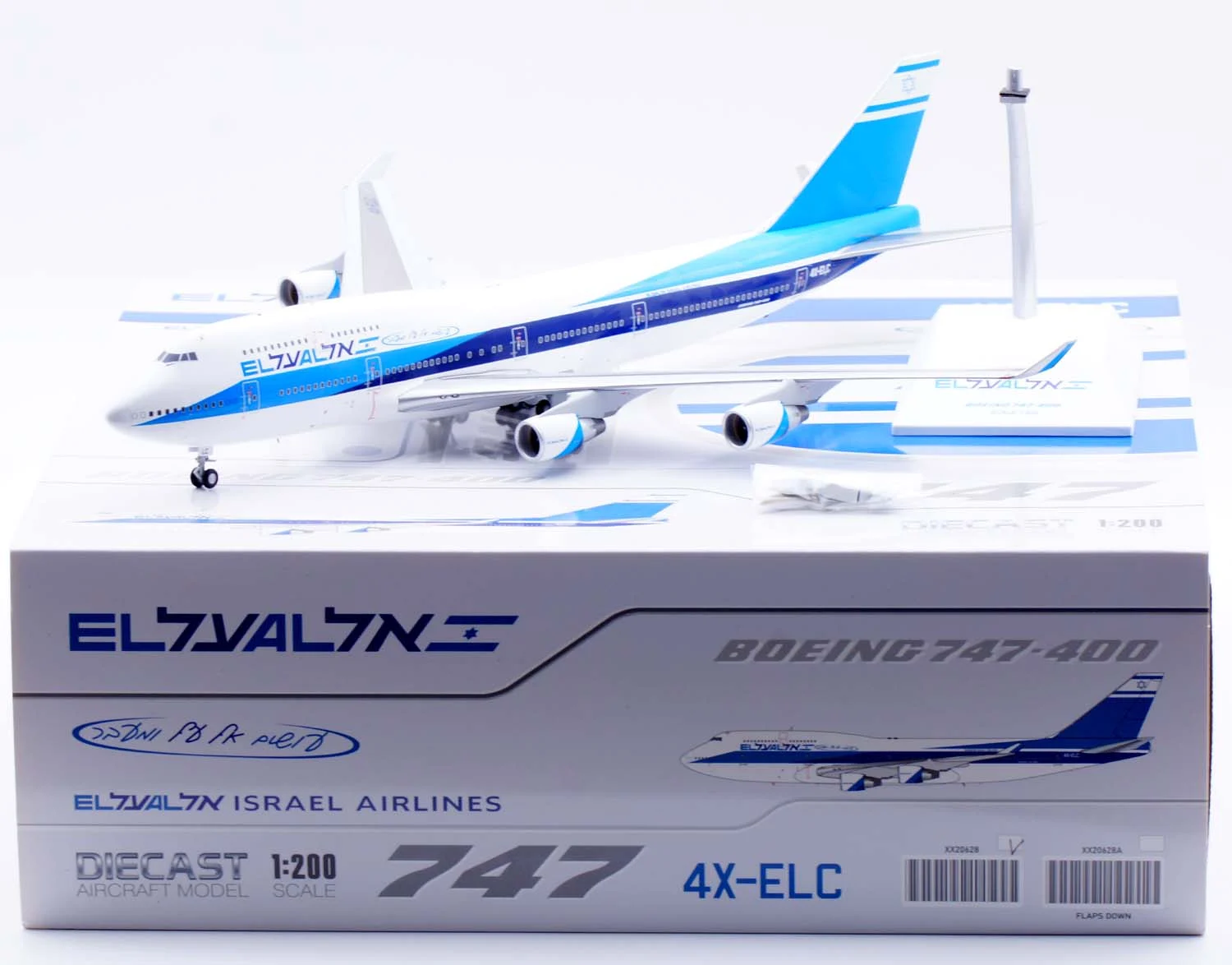 Collectible Diecast Aircraft Model Boeing B747-400 [OC] XX20628 JC Wings 1:200 El Al  Reg: 4X-ELC