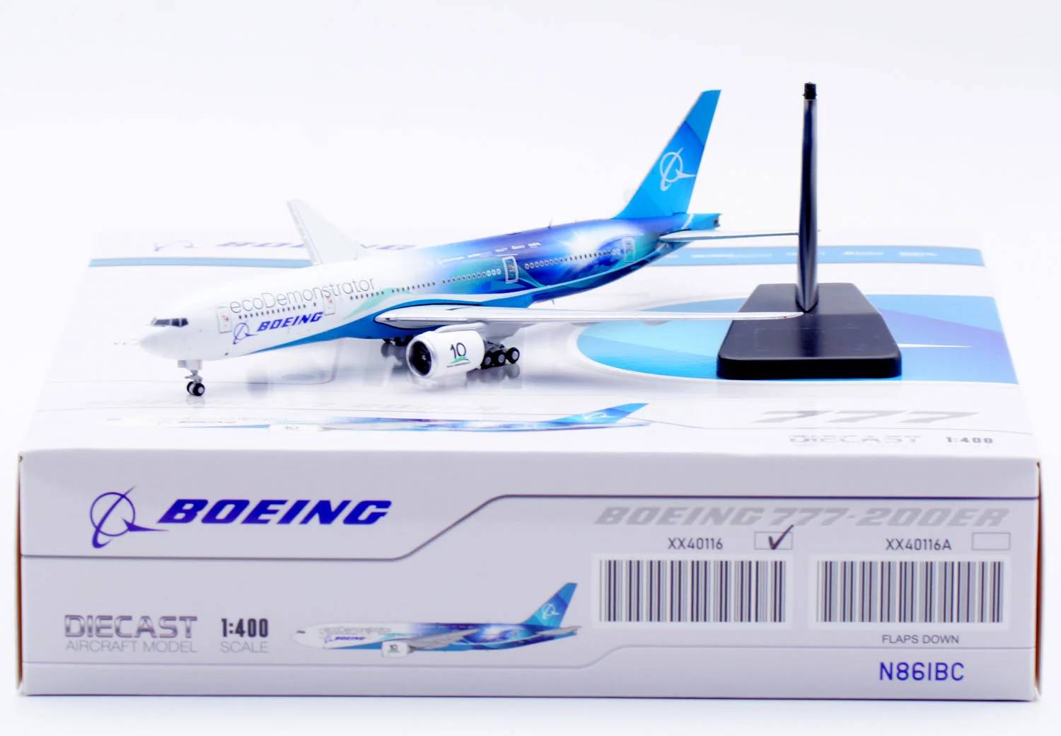Collectible Diecast Aircraft Model Boeing B777-200(ER) XX40116 JC Wings 1:400 House Color "EcoDemonstrator 2022" Reg: N861BC