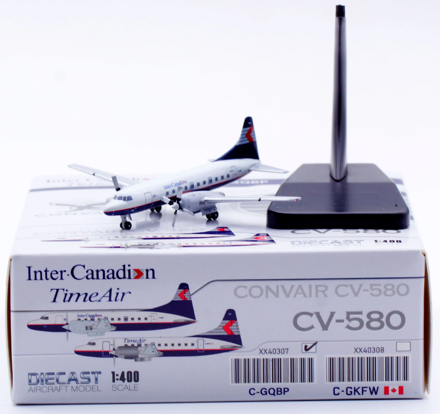 Collectible Diecast Aircraft Model Convair CV580 XX40307 JC Wings 1:400 Inter Canadian Reg: C-GQBP
