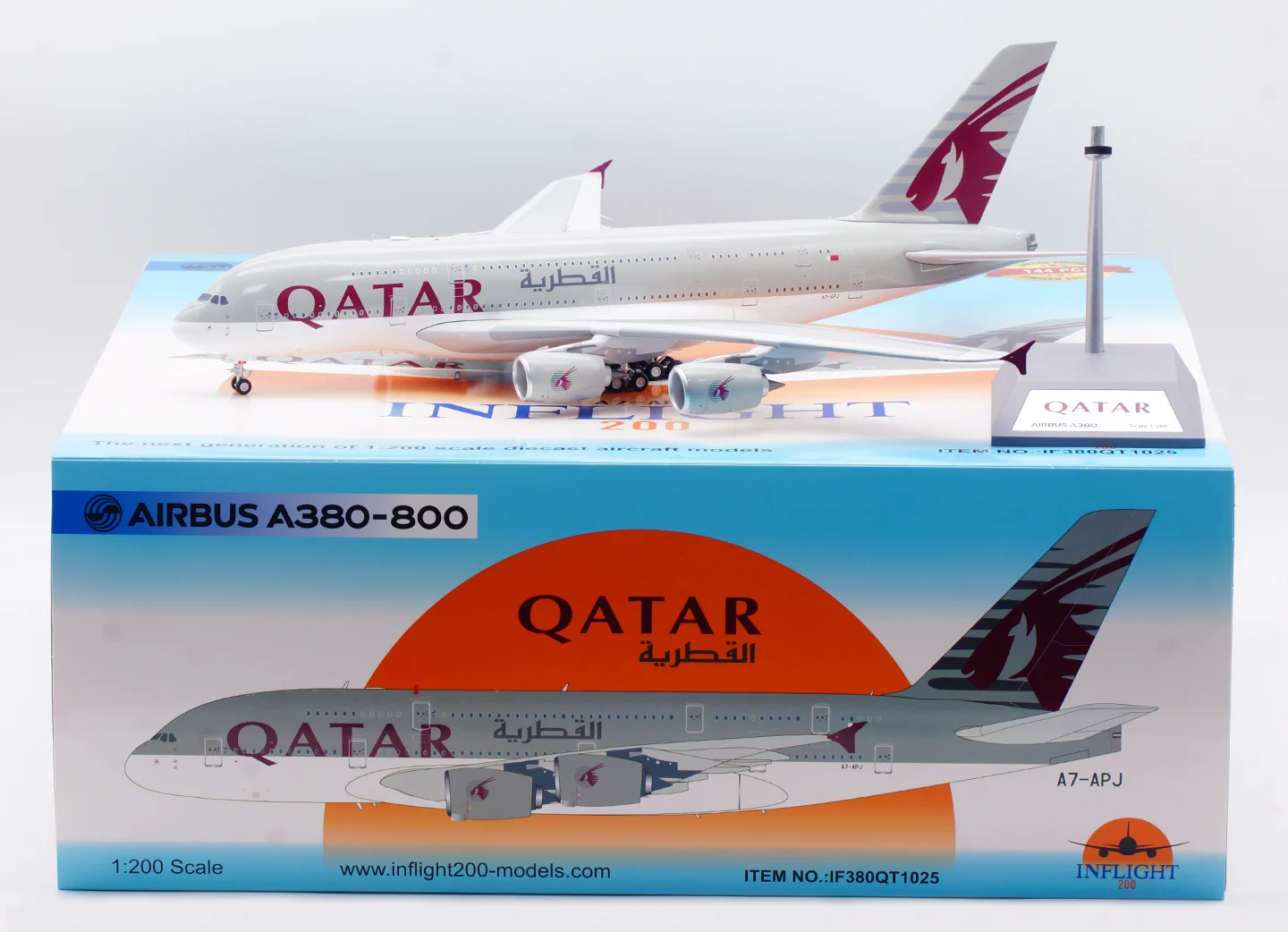 Collectible Diecast Aircraft Model Airbus A380 IF380TQ1225 INFLIGHT 1:200 QATAR Airways Reg: A7-APJ