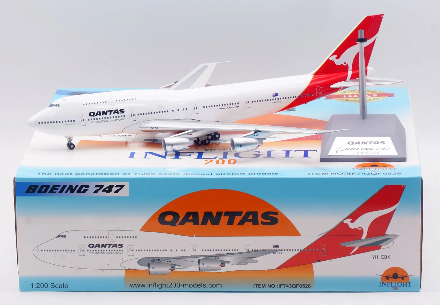 Collectible Diecast Aircraft Model Boeing B747-300 IF743QF0526 INFLIGHT 1:200 Qantas Airways Reg: VH-EBX