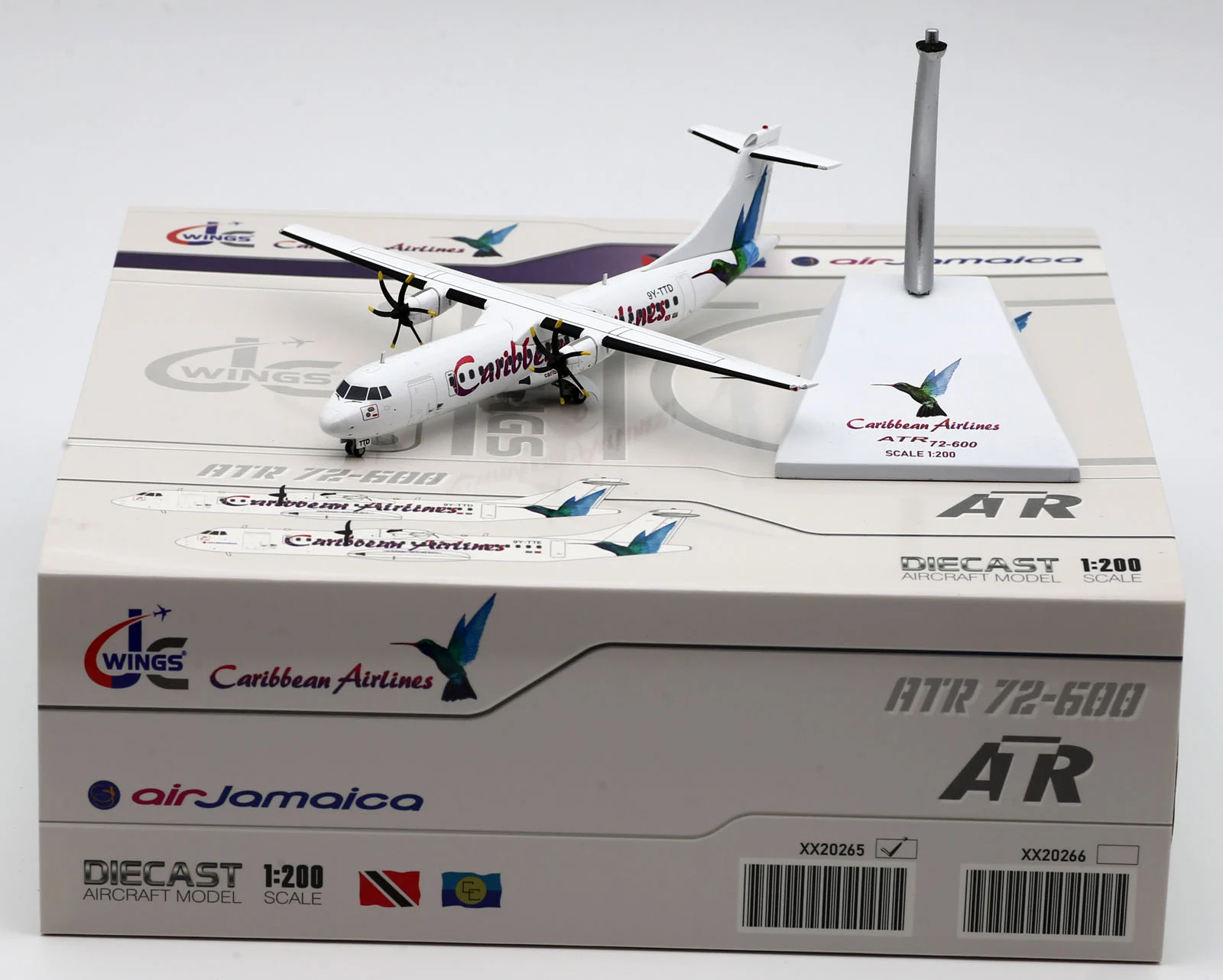 Collectible Diecast Aircraft Model ATR72-600 XX20265 JC Wings 1:200 Caribbean Airlines Reg: 9Y-TTD