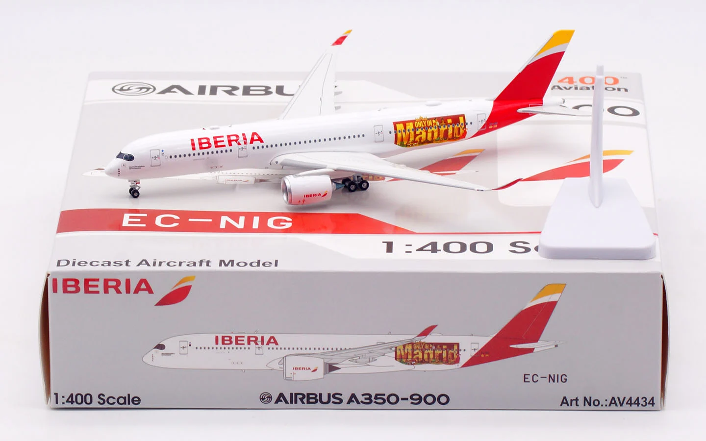 Collectible Diecast Aircraft Model Airbus A350-900 AV4434 "Only in Madrid" Aviation 1:400 Iberia Reg: EC-NIG
