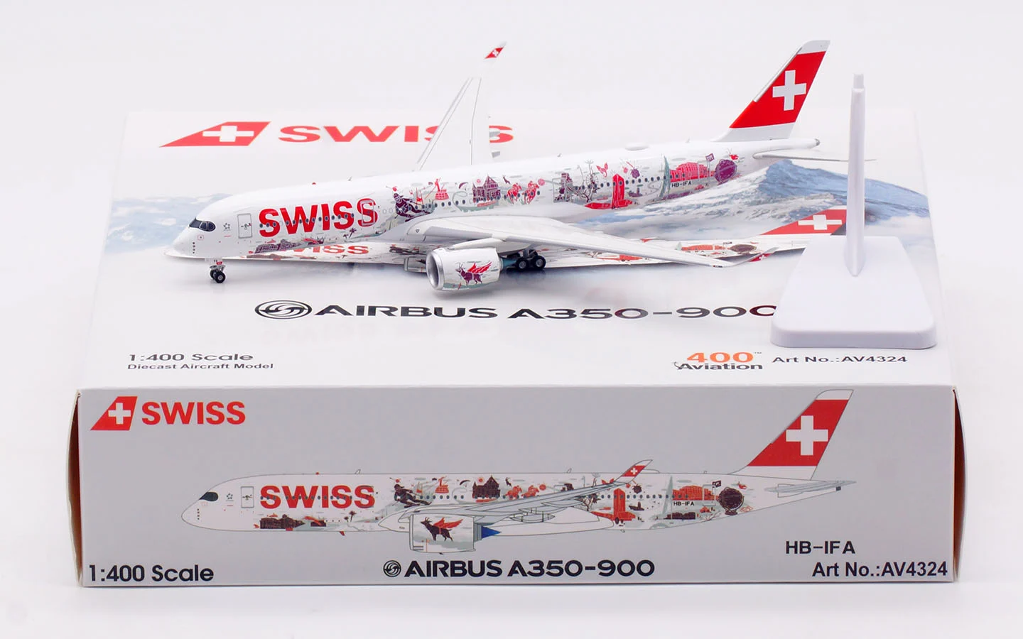 Collectible Diecast Aircraft Model Airbus A350-900 AV4324 Aviation 1:400 SWISS Reg: HB-IFA