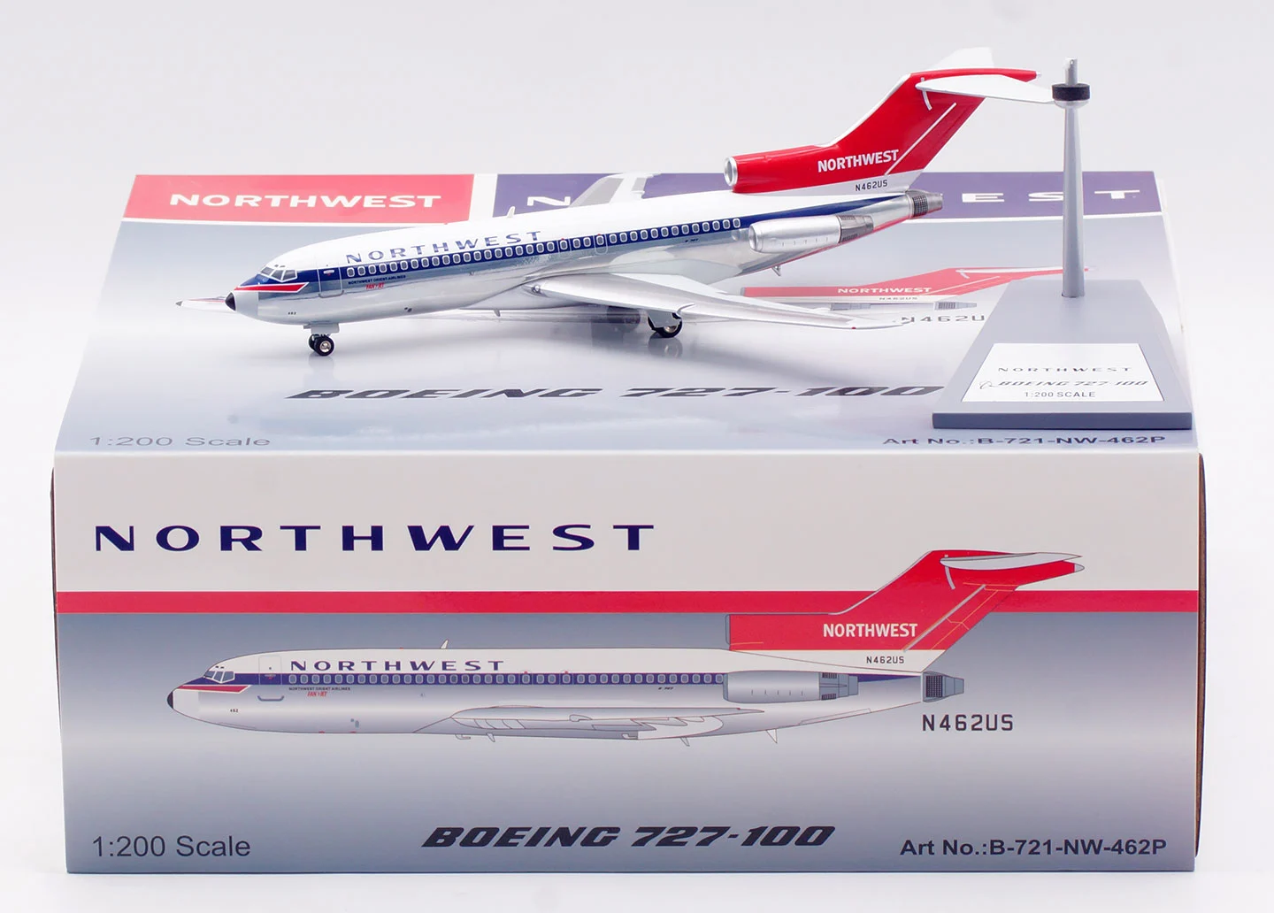 Collectible Diecast Aircraft Model Boeing B727-100 B-721-NW-462P B-Models 1:200 Northwest Orient Airlines Reg: N462US