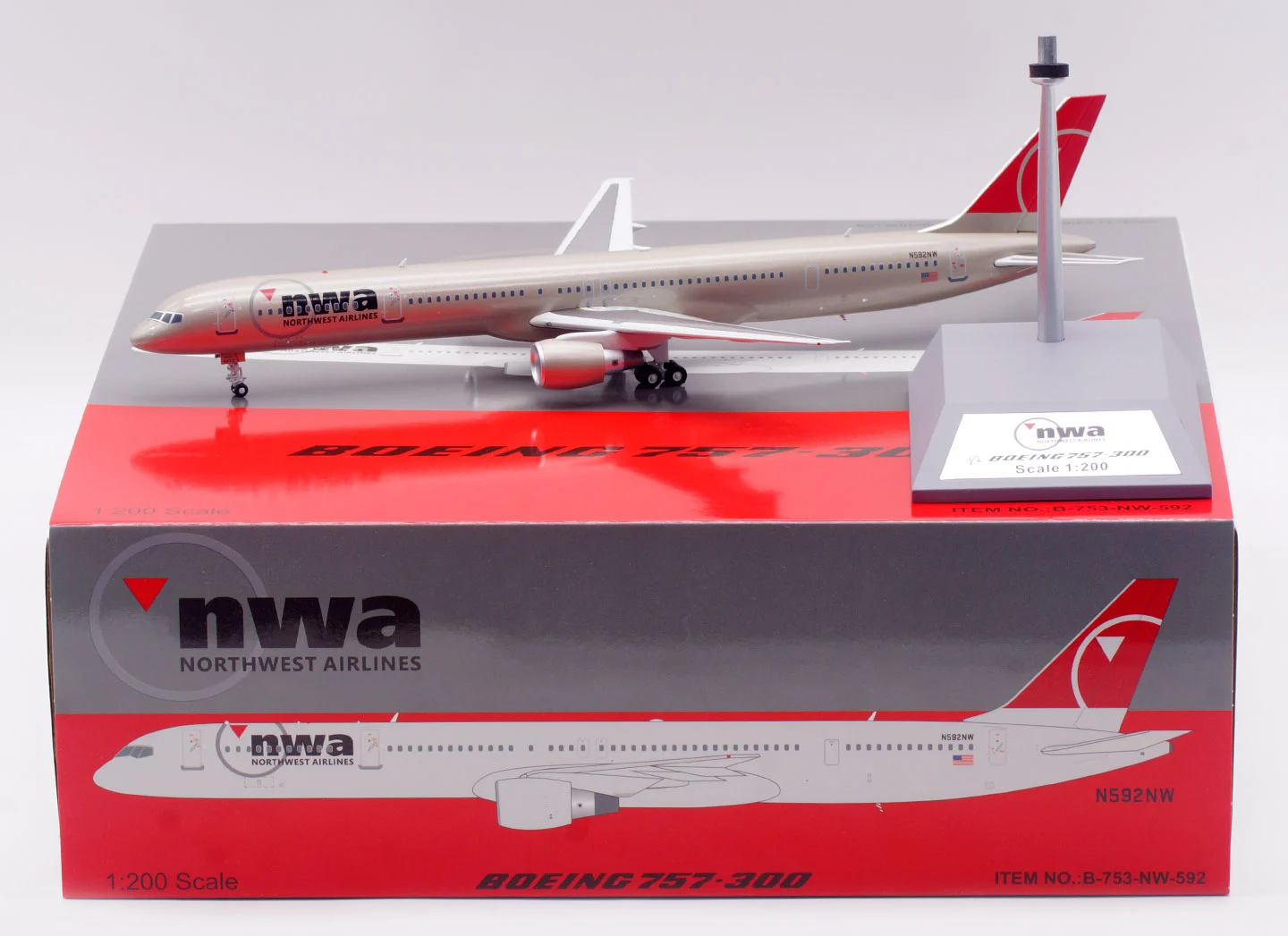 Collectible Diecast Aircraft Model Boeing B757-300 B-753-NW-592 B-Models 1:200 Northwest Airlines Reg: N592NW