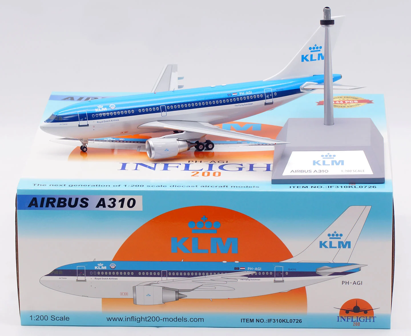 Collectible Diecast Aircraft Model Airbus A310-203 IF310KL0726 INFLIGHT 1:200 KLM Royal Dutch Airlines Reg: PH-AGI