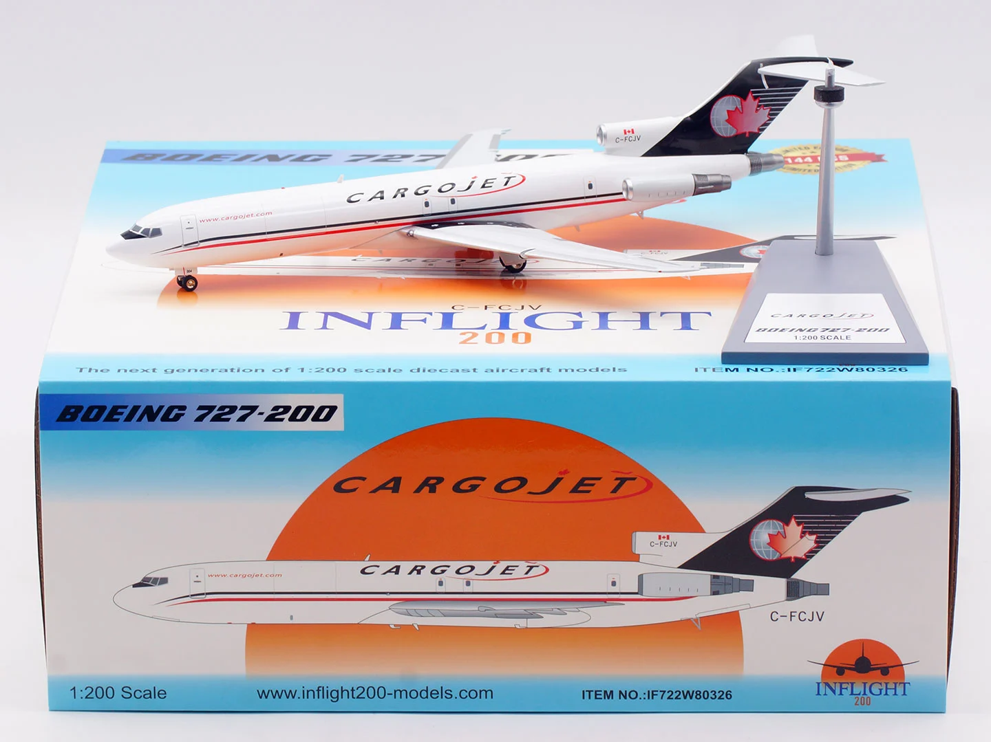Collectible Diecast Aircraft Model Boeing B727-200 IF722W80326 INFLIGHT 1:200 Cargojet Airways Reg: C-FCJV
