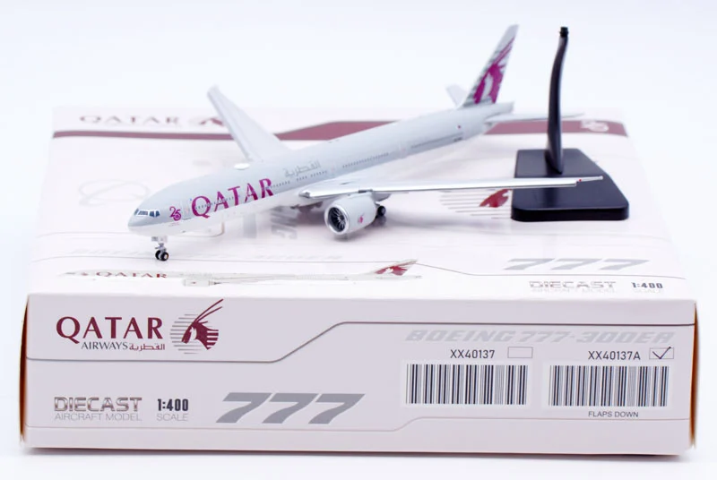 Collectible Diecast Aircraft Model Boeing B777-300ER XX40137A JC Wings 1:400 Qatar Airways Reg: A7-BEE Flaps Down