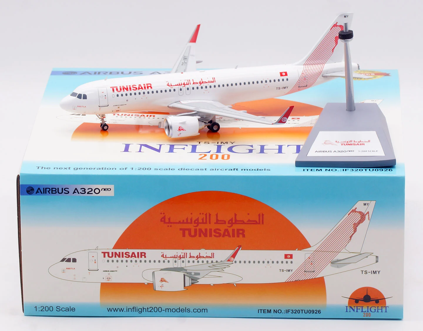 Collectible Diecast Aircraft Model Airbus A320neo IF320TU0926 INFLIGHT 1:200 Tunisair Reg: TS-IMY