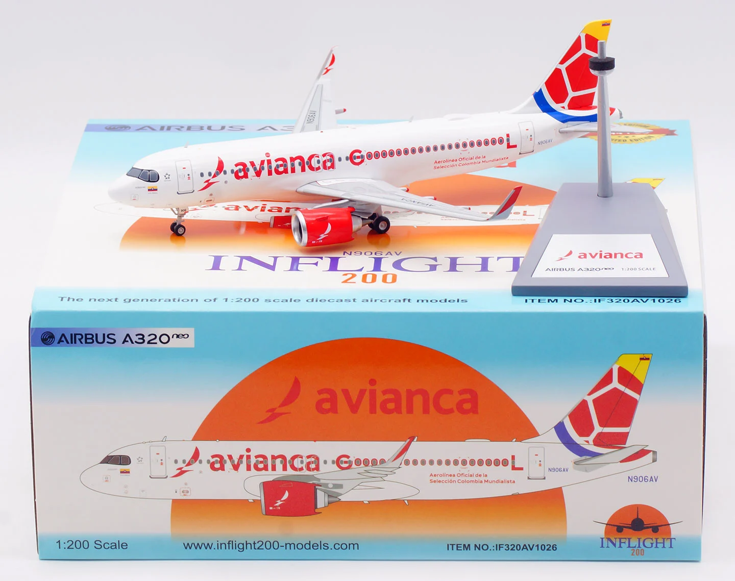 Collectible Diecast Aircraft Model Airbus A320neo IF320AV1026 INFLIGHT 1:200 Avianca Airlines Reg: N906AV