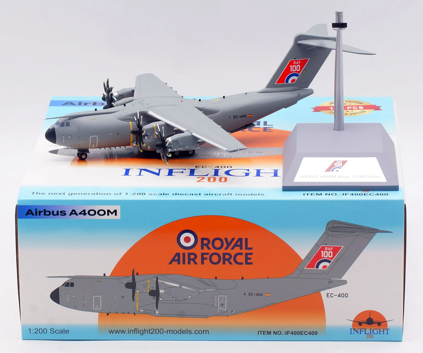 Collectible Diecast Aircraft Model Airbus A400M Atlas IF400EC400 INFLIGHT 1:200 Royal Air Force Reg: EC-400