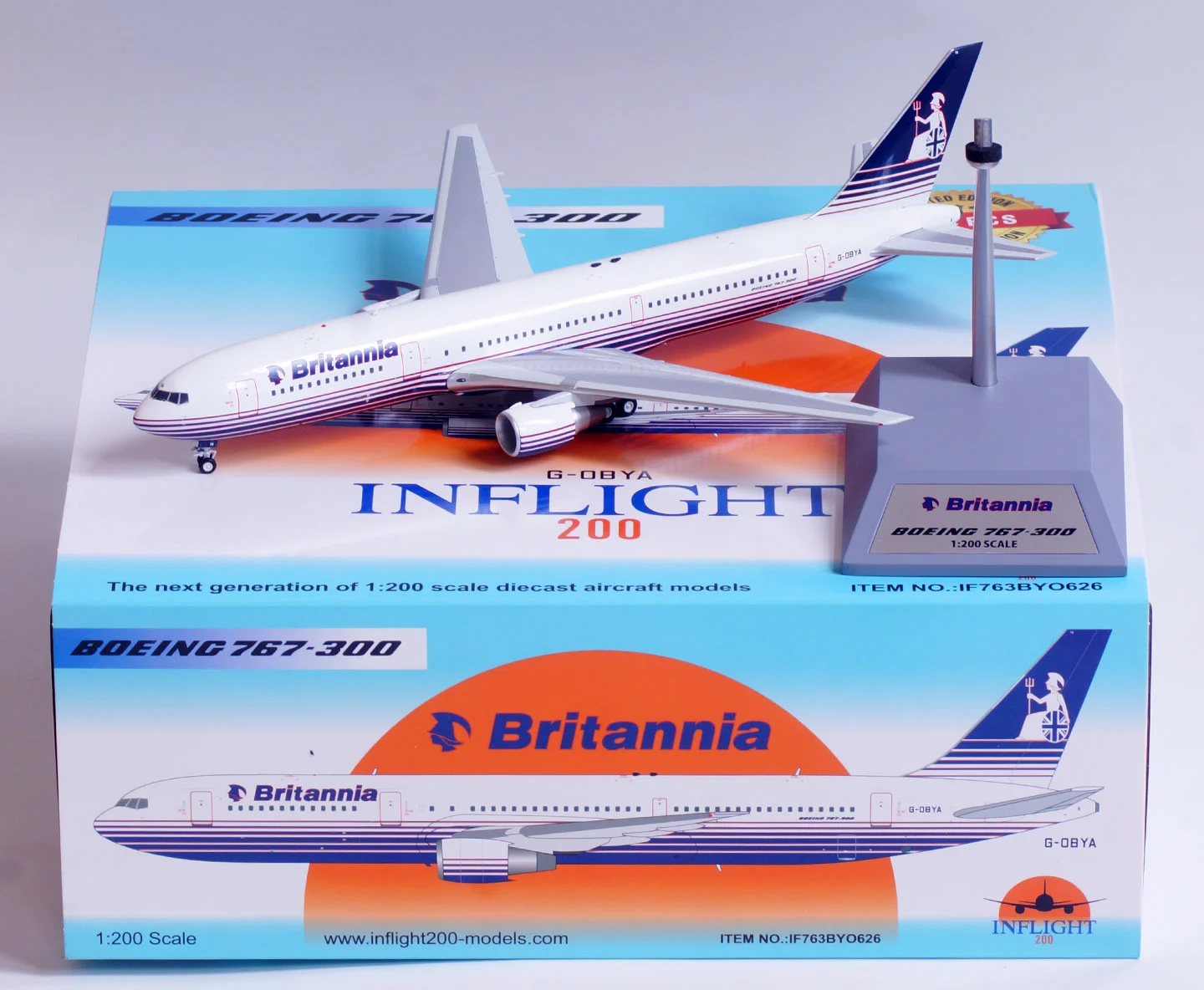 Collectible Diecast Aircraft Model Boeing B767-300 IF763BYO626 INFLIGHT 1:200 Britannia Airways Reg: G-OBYA