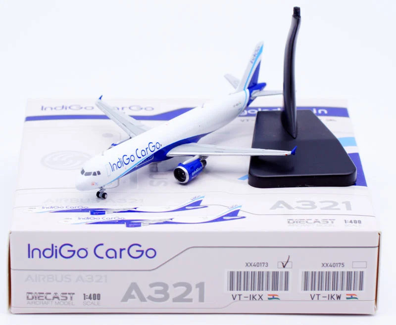 Collectible Diecast Aircraft Model Airbus A321(P2F) XX40173 JC Wings 1:400 IndiGo Cargo Reg: VT-IKX