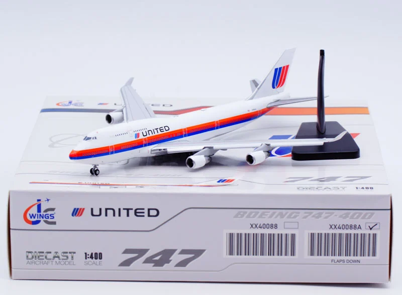 Collectible Diecast Aircraft Model Boeing B747-400 XX40088A JC Wings 1:400 United Airlines Reg: N185UA Flaps Down