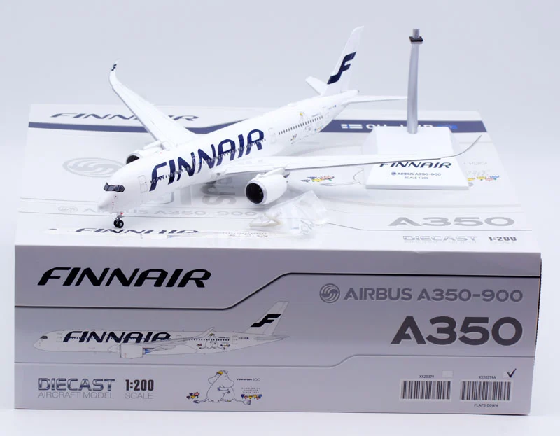 Collectible Diecast Aircraft Model Airbus A350-900XWB XX20379A JC Wings 1:200 Finnair "100th" Reg: OH-LWP Flaps Down