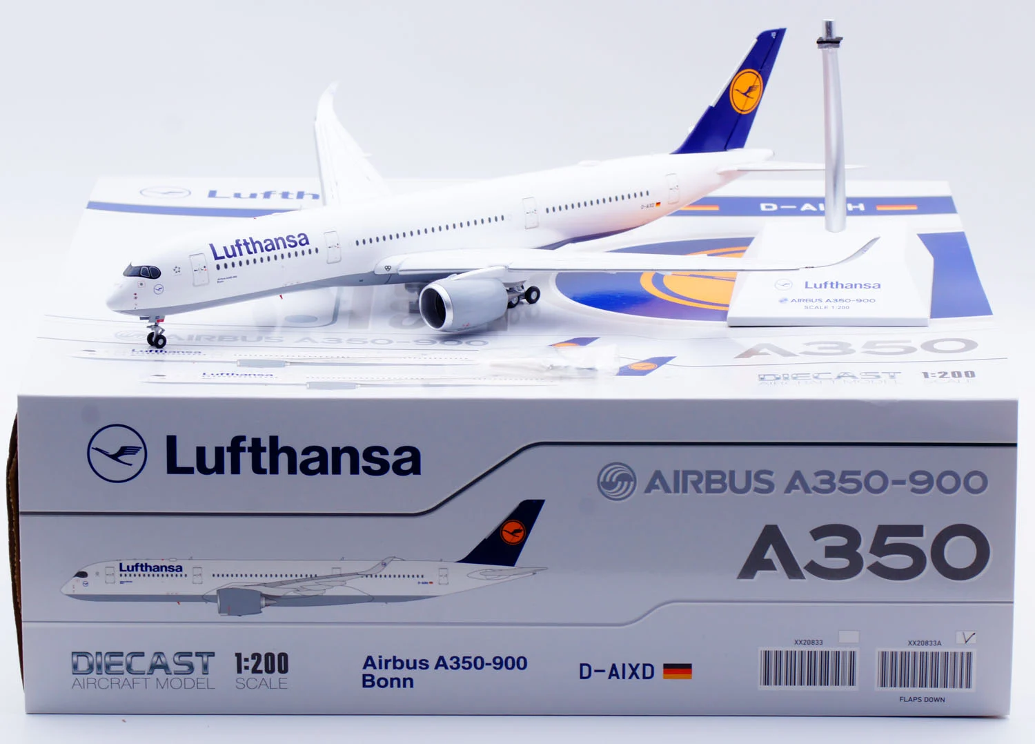 Collectible Diecast Aircraft Model Airbus A350-900XWB [OC] XX20833A JC Wings 1:200 Lufthansa Airlines Reg: D-AIXD Flaps Down