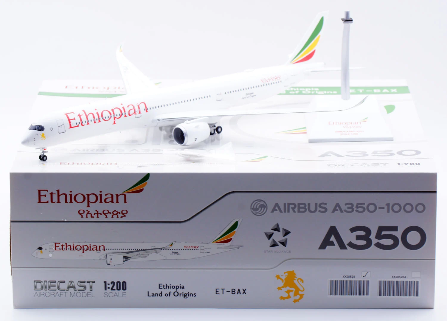 Collectible Diecast Aircraft Model Airbus A350-1000 XX20528 JC Wings 1:200 Ethiopian Reg: ET-BAX