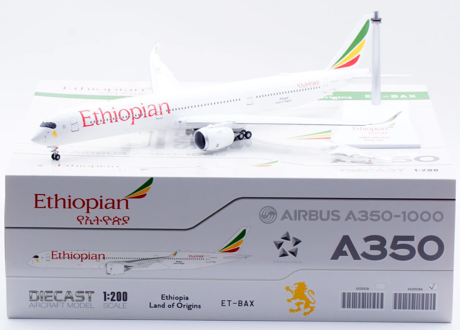 Collectible Diecast Aircraft Model Airbus A350-1000 XX20528A JC Wings 1:200 Ethiopian Reg: ET-BAX Flaps Down