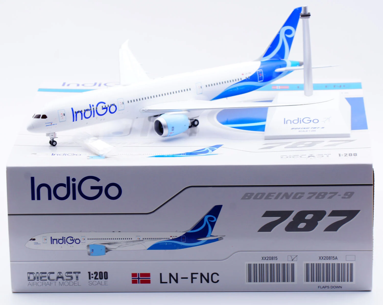 Collectible Diecast Aircraft Model Boeing B787-9 XX20815 JC Wings 1:200 IndiGo Airlines Reg: LN-FNC