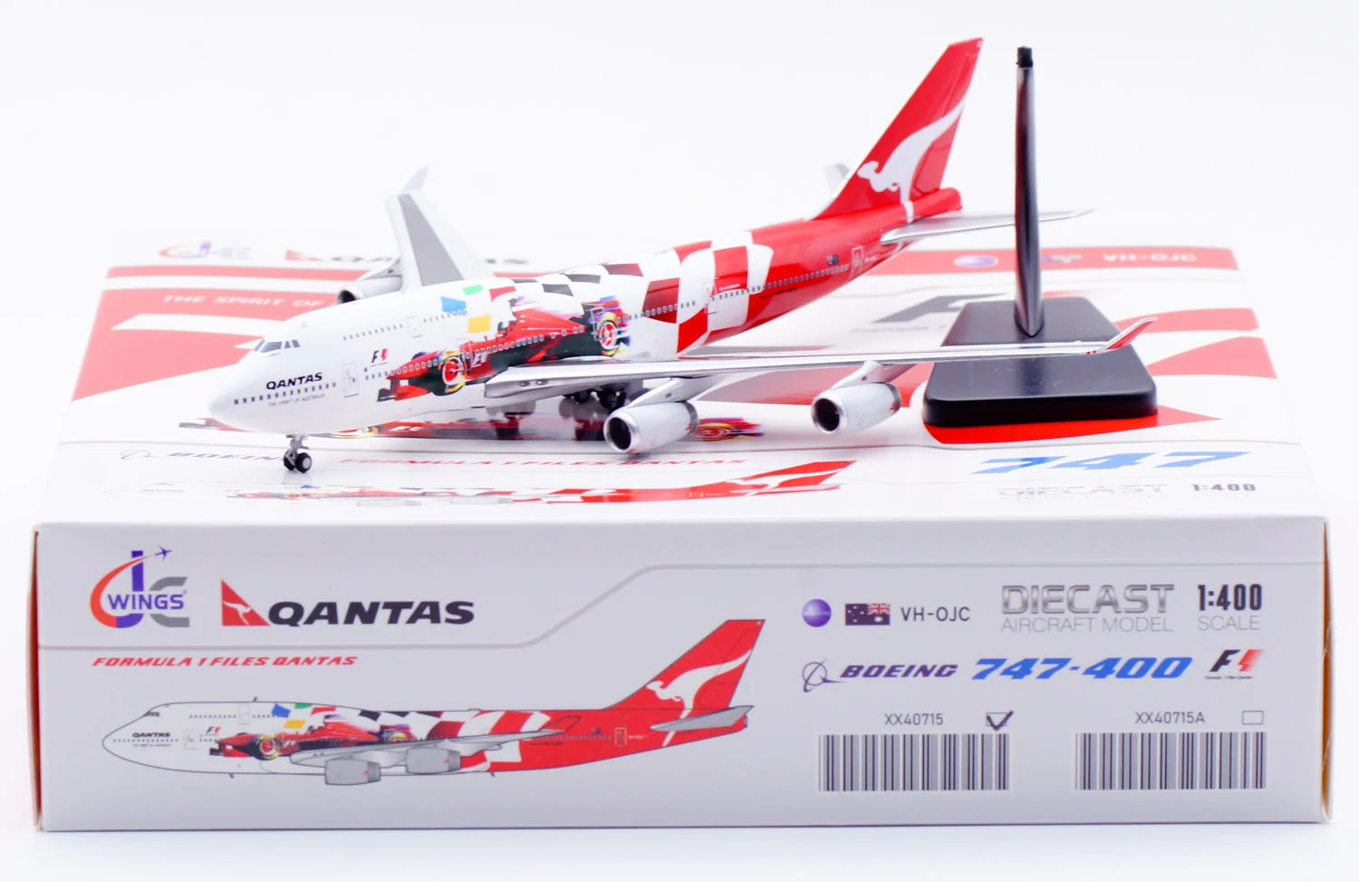 Collectible Diecast Aircraft Model Boeing B747-400 XX40715 [Formula 1] JC Wings 1:400 Qantas Airways Reg: VH-OJC