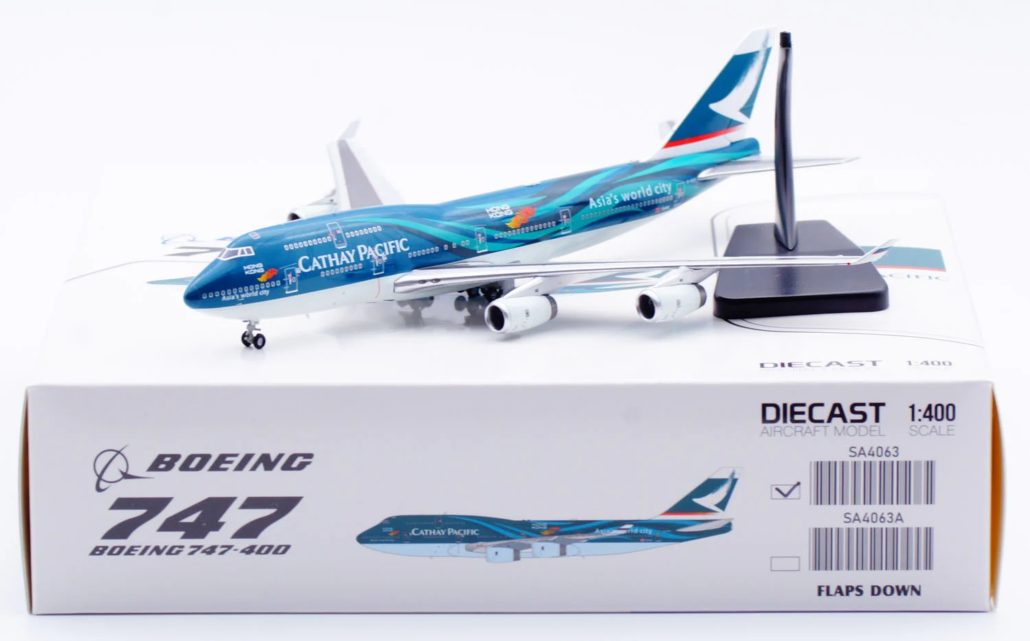 Collectible Diecast Aircraft Model Boeing B747-400 SA4063 [Asia's World City] JC Wings 1:400 Cathay Pacific Reg: B-HOY