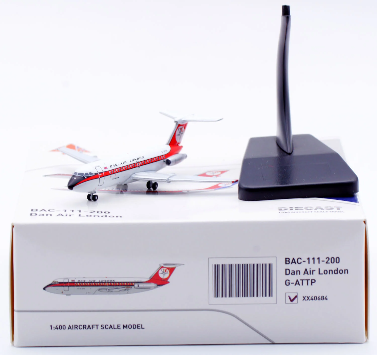 Collectible Diecast Aircraft Model BAC-111-200 One-Eleven XX40684 JC Wings 1:400 Dan Air London Reg: G-ATTP