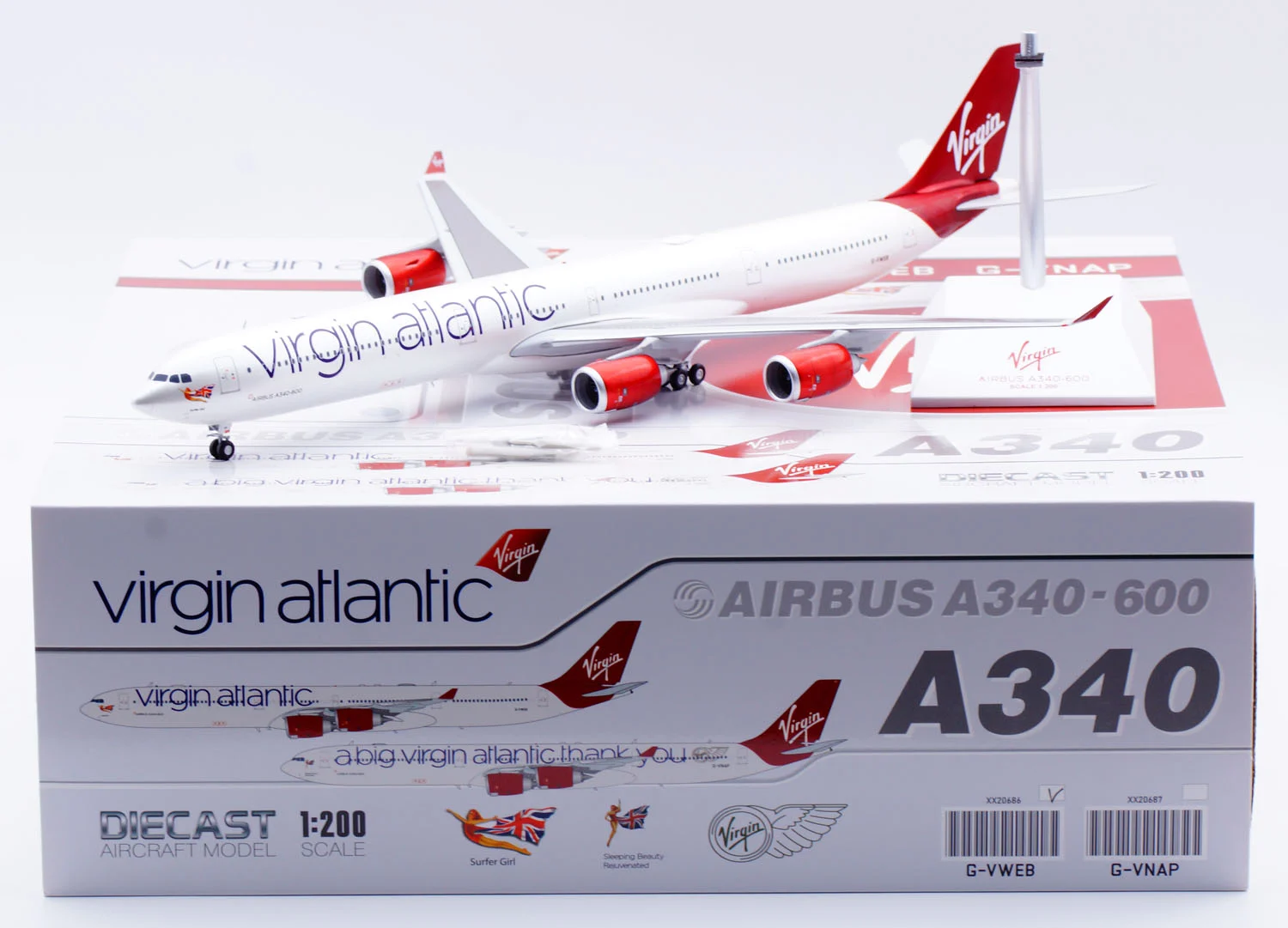 Collectible Diecast Aircraft Model Airbus A340-600 XX20686 JC Wings 1:200 Virgin Atlantic Reg: G-VWEB