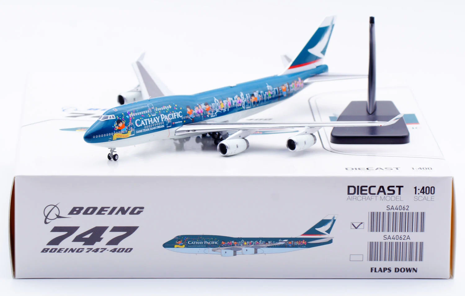 Collectible Diecast Aircraft Model Boeing B747-400 SA4062 [Spirit of HK] JC Wings 1:400 Cathay Pacific Reg: B-HOX