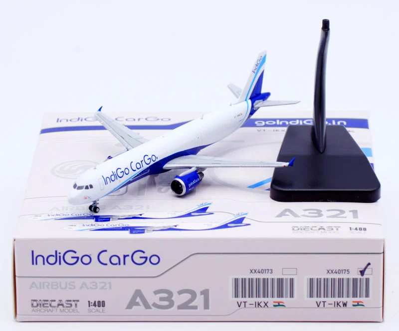 Collectible Diecast Aircraft Model Airbus A321(P2F) XX40175 JC Wings 1:400 IndiGo Cargo Reg: VT-IKW