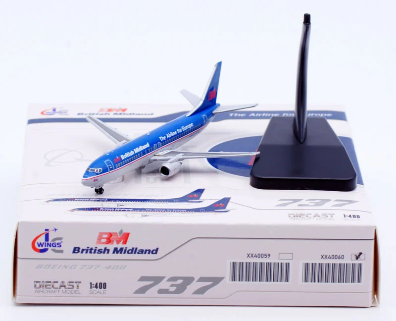 Collectible Diecast Aircraft Model Boeing B737-400 XX40060 JC Wings 1:400 British Midland Reg: G-OBMG