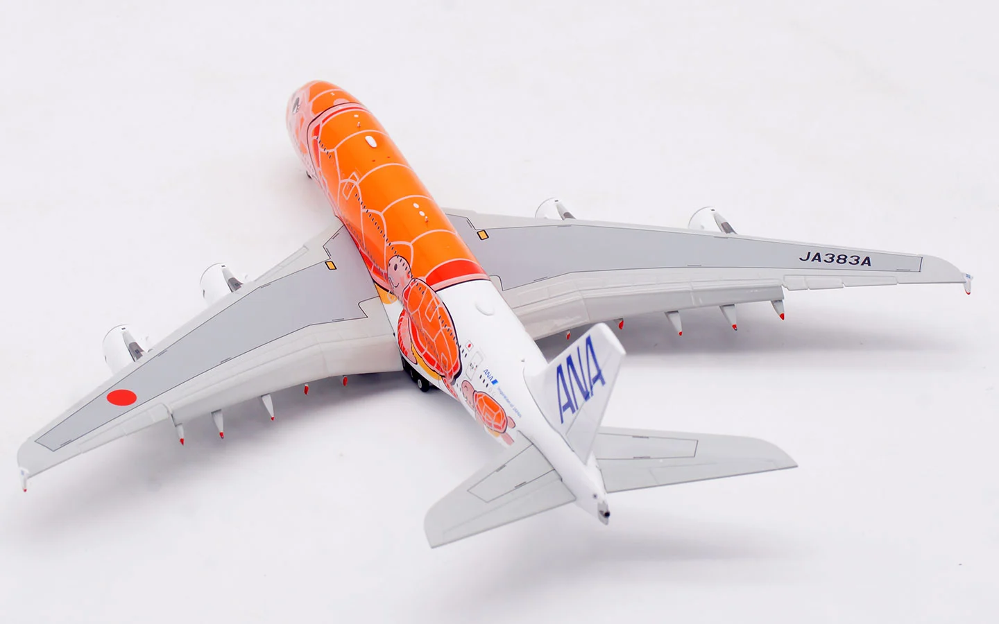 Collectible Diecast Aircraft Model Airbus A380 A582303F "Flying Honu-Lani" (Orange Turtle) HX Models 1:400 ANA All Nippon Airways Reg: JA383A Flaps Down