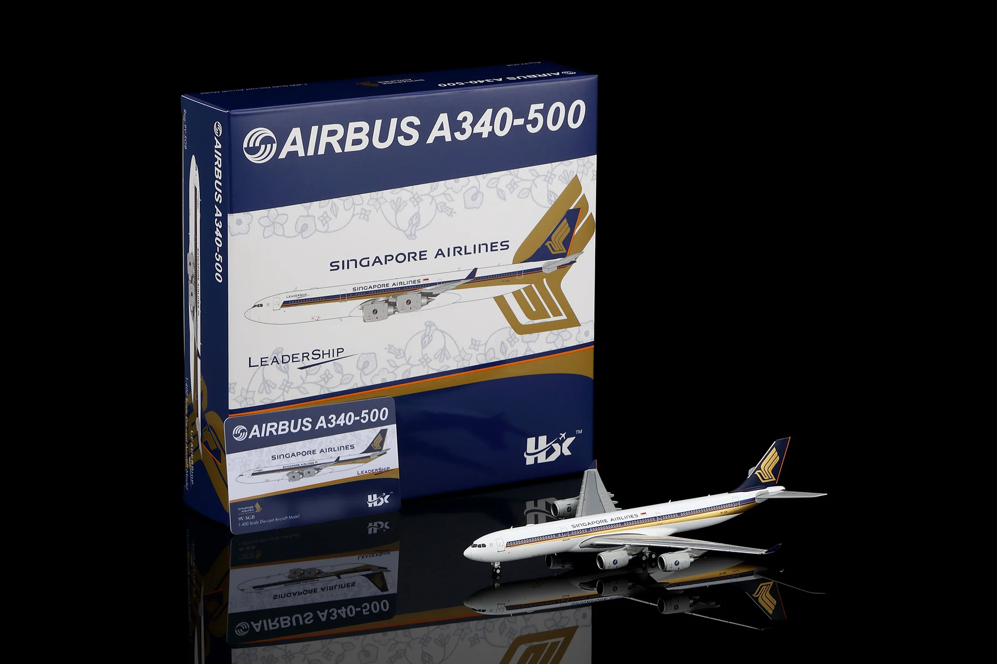 Collectible Diecast Aircraft Model Airbus A340-500 A530111F HX Models 1:400 Singapore Airlines Reg: 9V-SGB Flaps Down